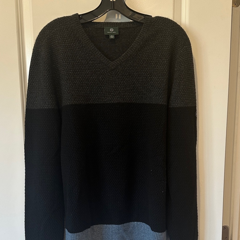 Ag Adriano Goldschmied Men's Charcoal and Black V-Neck Sweater